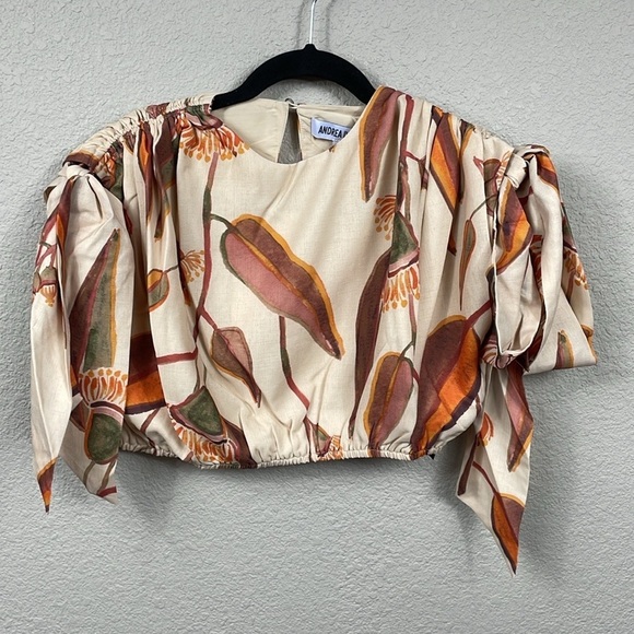 NWT Andrea Iyamah Halima Crop Top Resort Wear Cover Up Eucalyptus Leaves Sz L - Picture 5 of 15